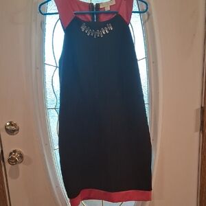 Nicki Minaj Black and Pink Mini Dress with Embellished Neckline